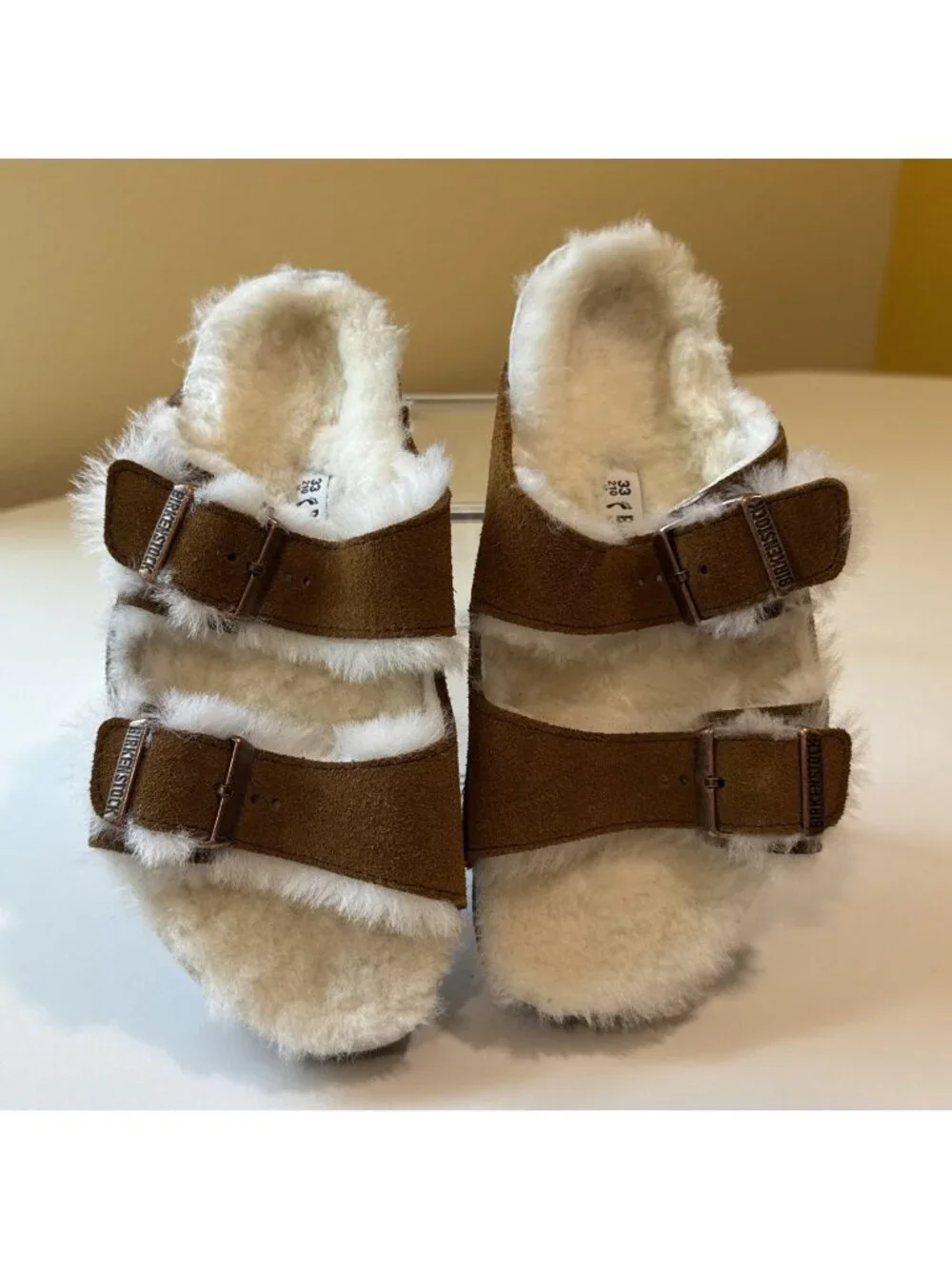 Birkenstock Sandals Arizona Mink Youth Reg 33 US 2-2.5 Shearling Fur Excellent
